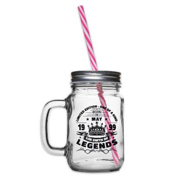 25th Birthday Man Legend May Born 1999 - Glass jar with handle and screw cap - clear - Left