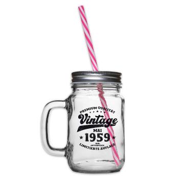 Vintage Mai 1959 Jahrgang 1959 Geburtstag 1959 - Henkelglas mit Schraubdeckel - Klar - Links