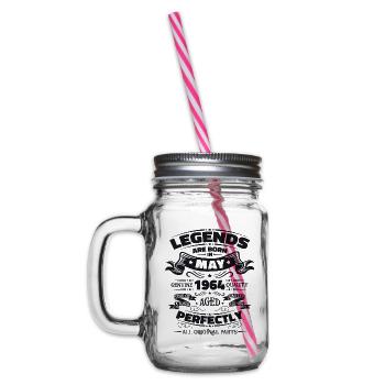 Legend May 1964 Vintage 1964 Birthday 1964 - Glass jar with handle and screw cap - clear - Left