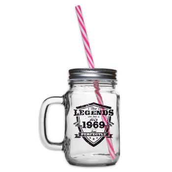 Original 1969 Vintage 1969 Birthday 1969 - Glass jar with handle and screw cap - clear - Left