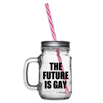 the future is gay - Glass jar with handle and screw cap - clear - Left
