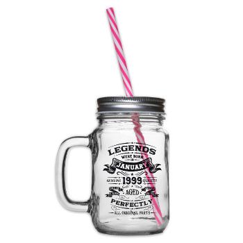 25th Birthday Legendary since January Born in 1999 - Glass jar with handle and screw cap - clear - Left