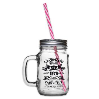 45th Birthday Husband Legend April Vintage 1979 - Glass jar with handle and screw cap - clear - Left