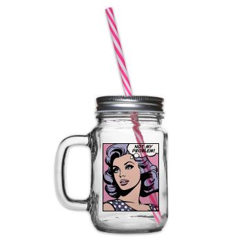 Pas mon problème, fille pop art - Bocal à boisson - transparent - Gauche