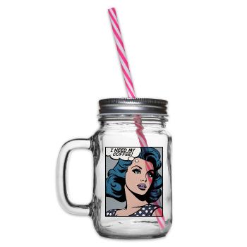 J’ai besoin de mon café, fille pop art - Bocal à boisson - transparent - Gauche