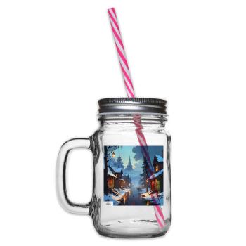 Ruhiger Winterabend - Henkelglas mit Schraubdeckel - Klar - Links
