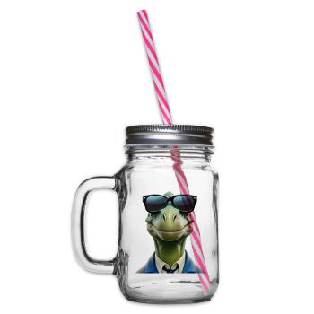 Dinosaur - Glass jar with handle and screw cap - clear - Left