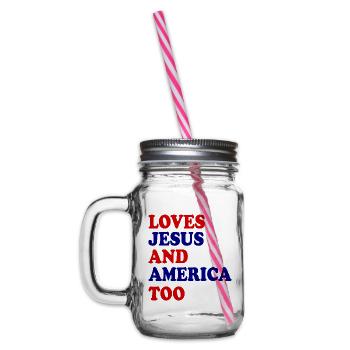 loves jesus and america too - Glass jar with handle and screw cap - clear - Left
