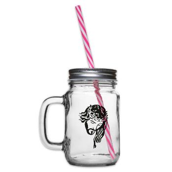 Jesus Christus mit Rosenkranz Silhouette Braun - Henkelglas mit Schraubdeckel - Klar - Links