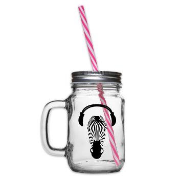 Zebra with Headphones - Glass jar with handle and screw cap - clear - Left