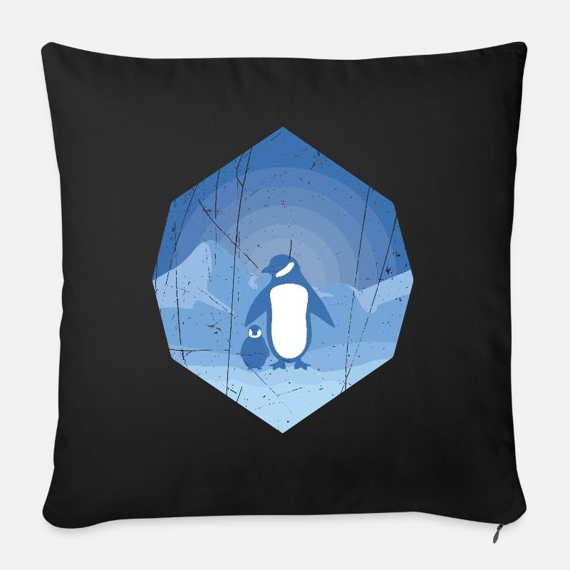 Pinguin Mutter mit Pinguin Baby - Sofakissen mit Füllung 45 x 45 cm - Schwarz