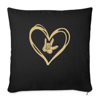 Langue des signes Coeur I love you - Coussin et housse de 45 x 45 cm - noir - Devant