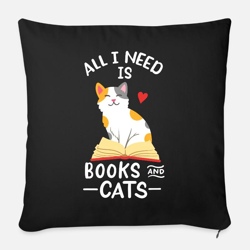 Bücher Katzen - Sofakissen mit Füllung 45 x 45 cm - Schwarz