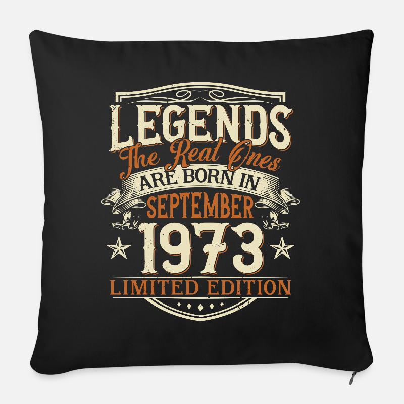 Septembre 1973 Anniversaire de naissance - Coussin et housse de 45 x 45 cm - noir