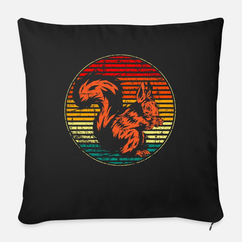 Eichhörnchen Herbst vintage - Sofakissen mit Füllung 45 x 45 cm - Schwarz