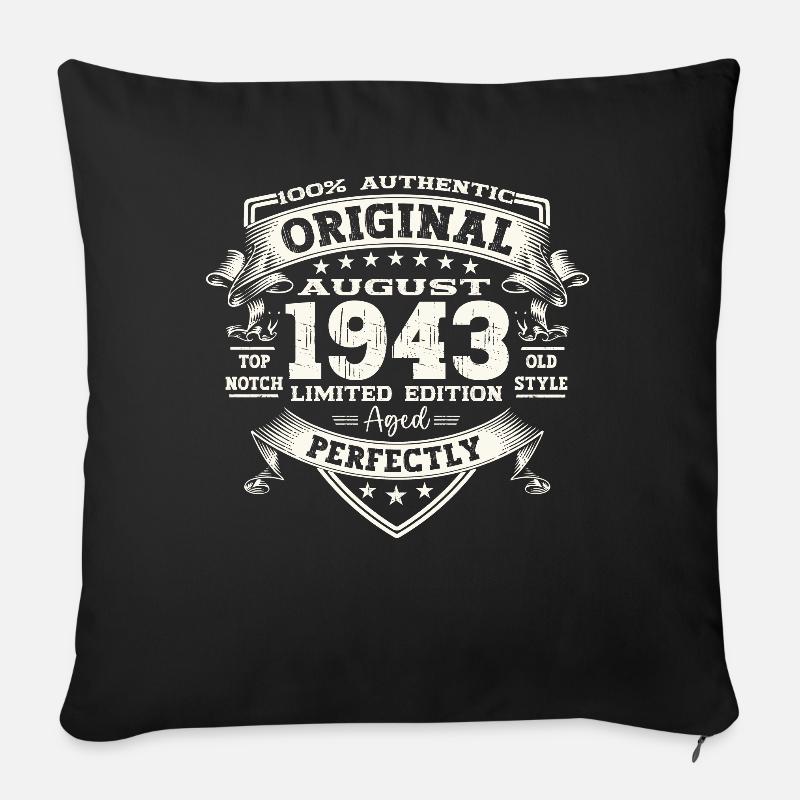 80th Birthday Man Original August Vintage 1943 - Coussin et housse de 45 x 45 cm - noir