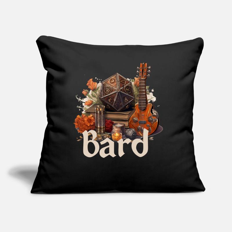 Barde avec D20 et objets – Conception de RPG fantastique Coussin et housse de 45 x 45 cm