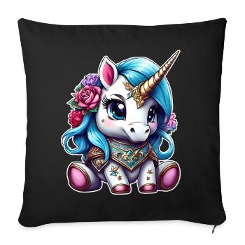 Cute unicorn with flowers - Sofa pillow with filling 45cm x 45cm - black - Front