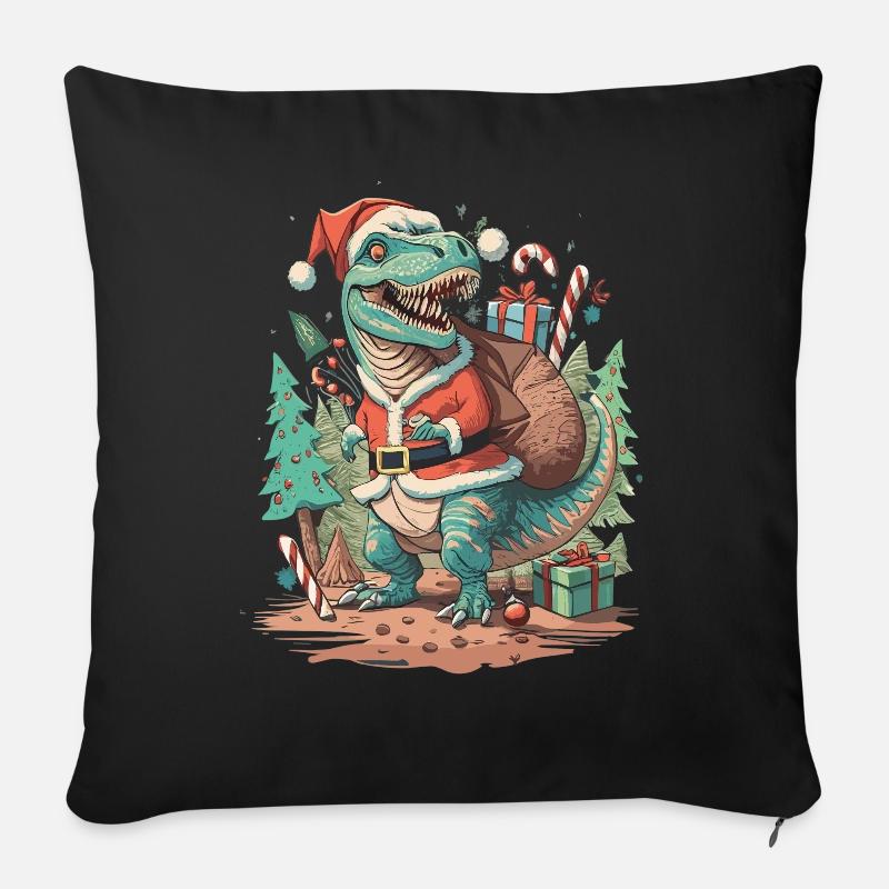 Dinosaure Trex Noël - Coussin et housse de 45 x 45 cm - noir