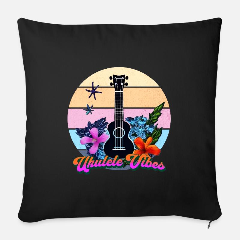 Ukulele Vibes Rétro Tropic Circle - Coussin et housse de 45 x 45 cm - noir