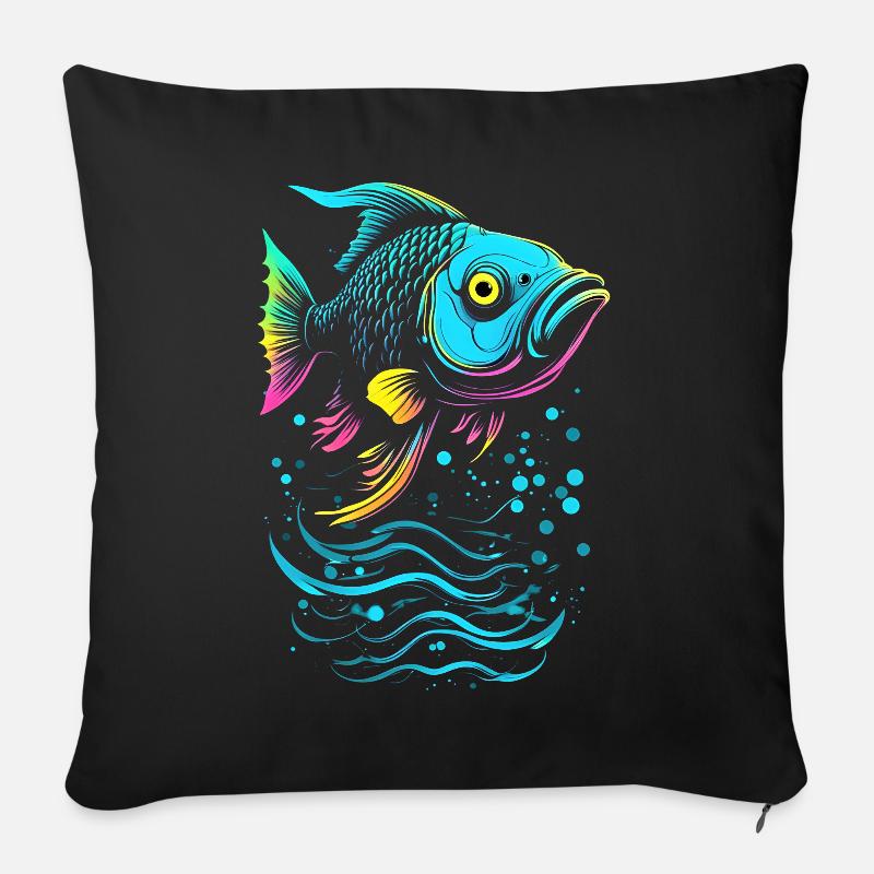 Fish Vector Art Neon Glow - Sofa pillow with filling 45cm x 45cm - black