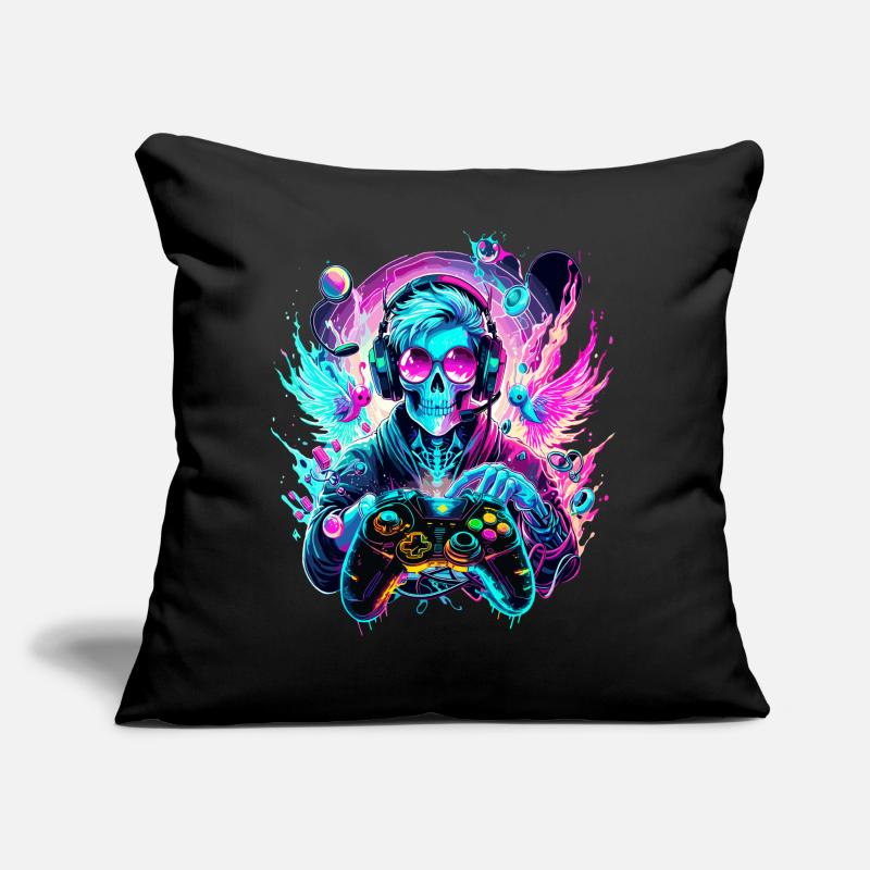 Synthwave Skull Gaming Controller Art Sofakissen mit Füllung 45 x 45 cm