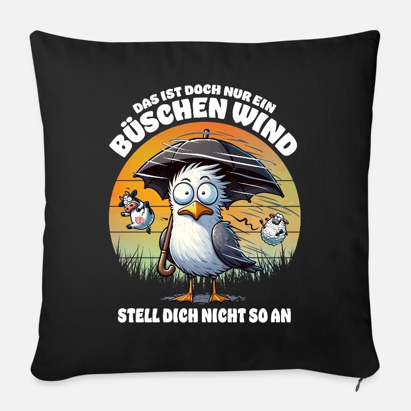 Lustige Möwe im Sturm Lustiger Spruch Büschen Wind - Sofakissen mit Füllung 45 x 45 cm - Schwarz
