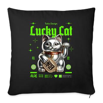 Chat chanceux agitant le chat porte-bonheur - Coussin et housse de 45 x 45 cm - noir - Devant