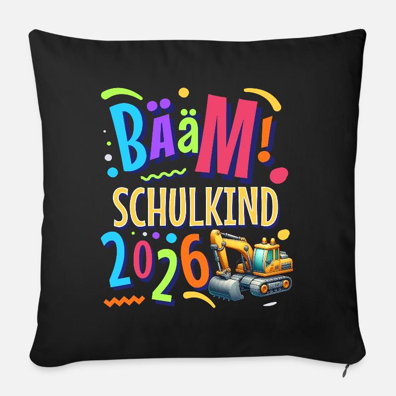 Einschulung Bagger Schulanfänger 2026 - Sofakissen mit Füllung 45 x 45 cm - Schwarz