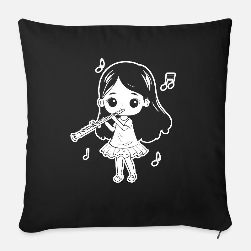 Lustiges Flötenmädchen Comic Look - Sofakissen mit Füllung 45 x 45 cm - Schwarz