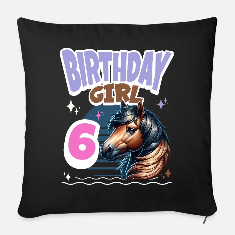 Pferd 6. Geburtstag Mädchen Kinder - Sofakissen mit Füllung 45 x 45 cm - Schwarz