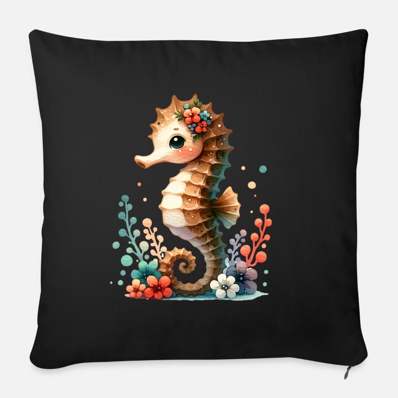 Seepferd Seepferdchen - Sofakissen mit Füllung 45 x 45 cm - Schwarz