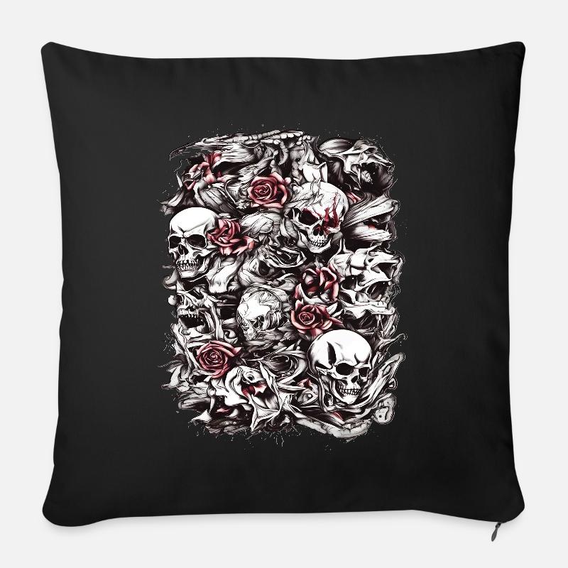 Totenköpfe und Rosen Dark Gothic Kunst - Sofakissen mit Füllung 45 x 45 cm - Schwarz