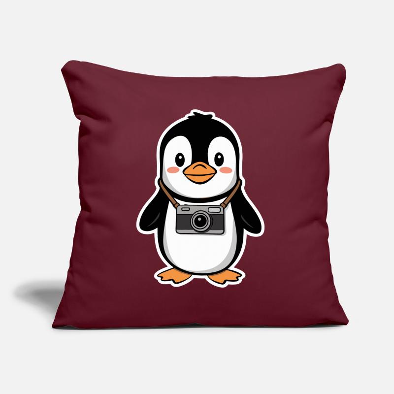 Pingouin mignon avec conception de caméra Coussin et housse de 45 x 45 cm