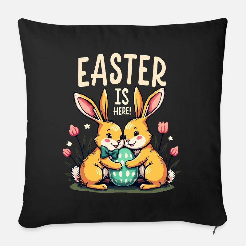 Pâques est là – Doux lapins de Pâques avec œuf de Pâques - Coussin et housse de 45 x 45 cm - noir