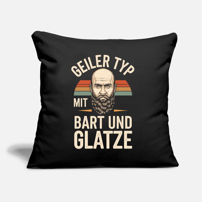 Geiler Typ Mit Bart & Glatze Glatzkopf Bartträger Sofakissen mit Füllung 45 x 45 cm