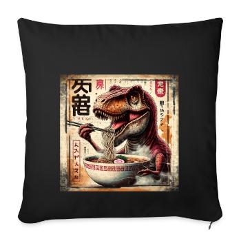 Ramen T Rex Dinosaure Grunge Poster Style - Coussin et housse de 45 x 45 cm - noir - Devant