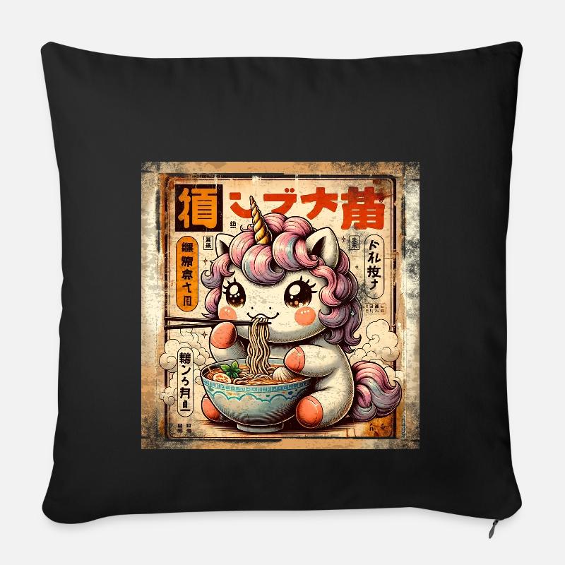Ramen Einhorn Grunge Poster Style - Sofakissen mit Füllung 45 x 45 cm - Schwarz