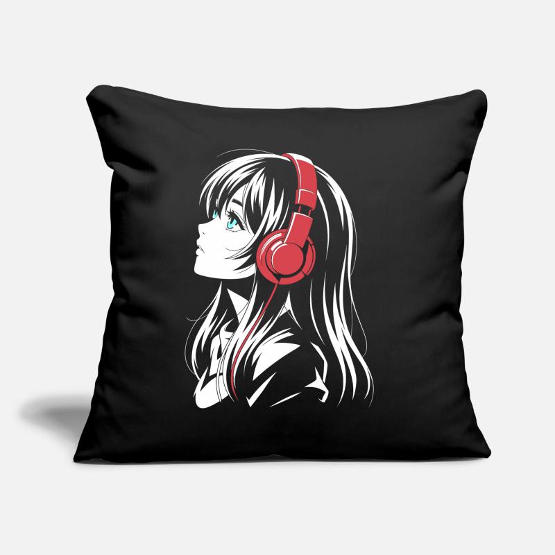 Fille d’anime avec conception de casque Coussin et housse de 45 x 45 cm