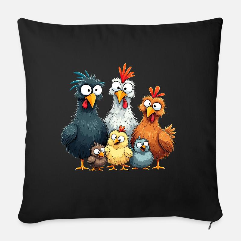 Bunte Hühnergruppe Comedy Design - Sofakissen mit Füllung 45 x 45 cm - Schwarz