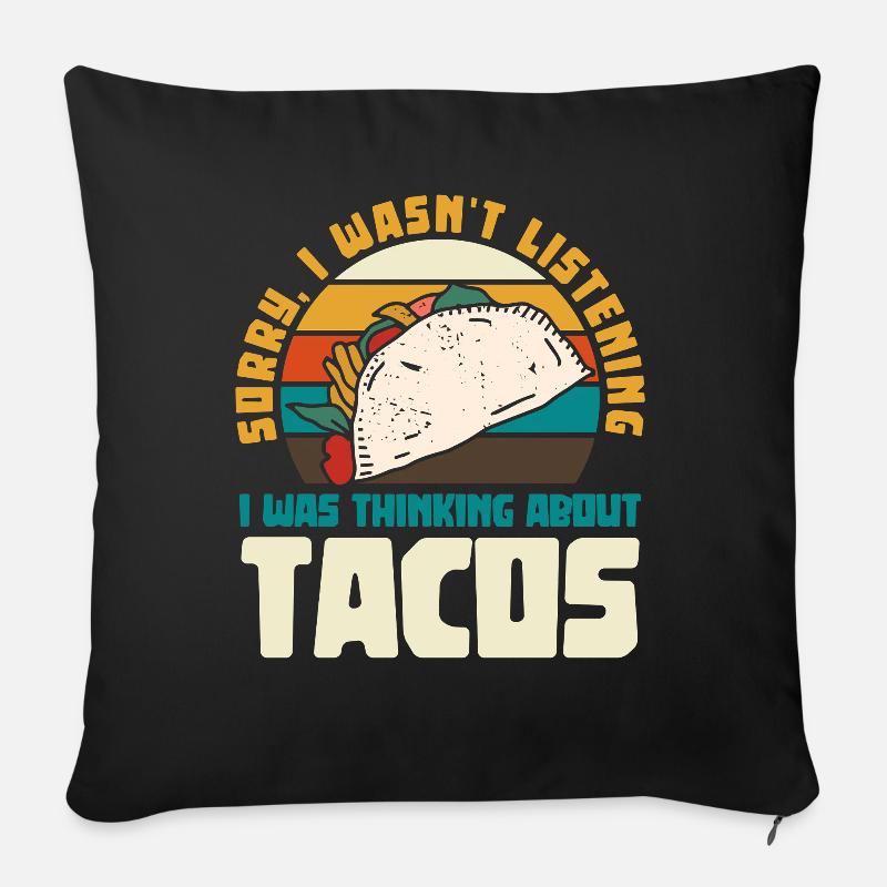 Late Taco Thought Train Design rétro - Coussin et housse de 45 x 45 cm - noir