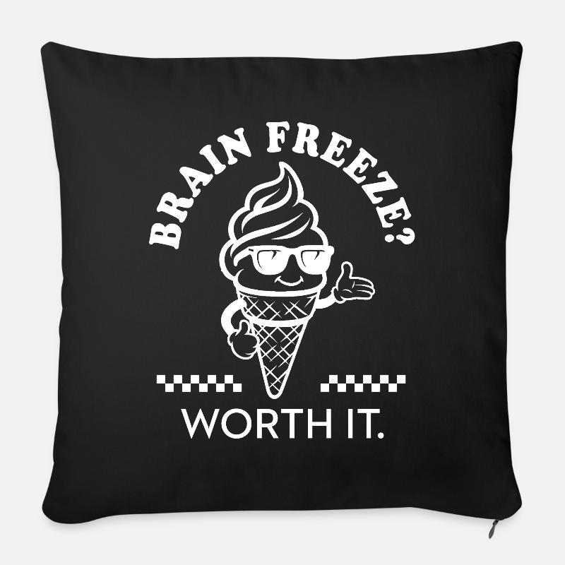 Brain Freeze en vaut la peine - Bande dessinée de crème glacée rétro - Coussin et housse de 45 x 45 cm - noir