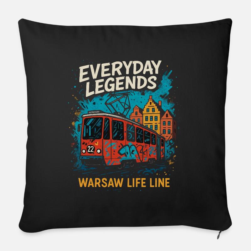Légendes quotidiennes Varsovie Tram Design - Coussin et housse de 45 x 45 cm - noir