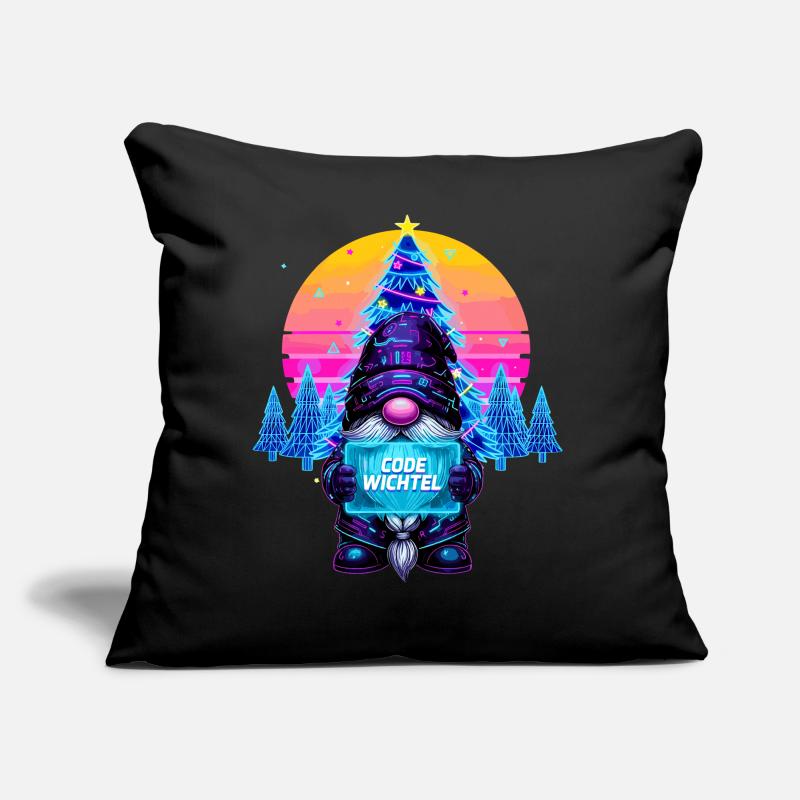 Cyberpunk Code Gnome - Synthwave Noël Nerd Coussin et housse de 45 x 45 cm
