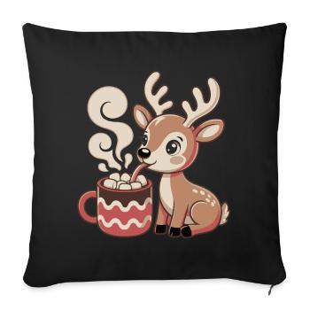 Le cerf câlin boit du cacao - Coussin et housse de 45 x 45 cm - noir - Devant