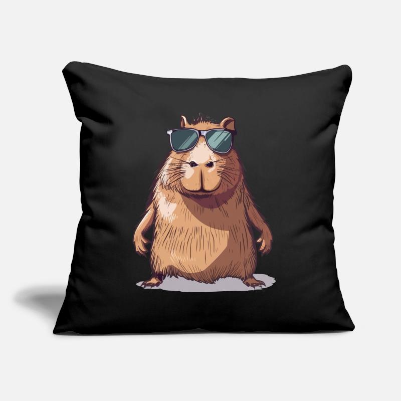 Comic de capybara décontracté avec lunettes de soleil Coussin et housse de 45 x 45 cm