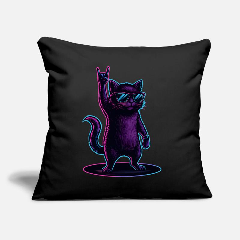 Synthwave Cat Cat with Rockhand Pose Sofa pillow with filling 45cm x 45cm