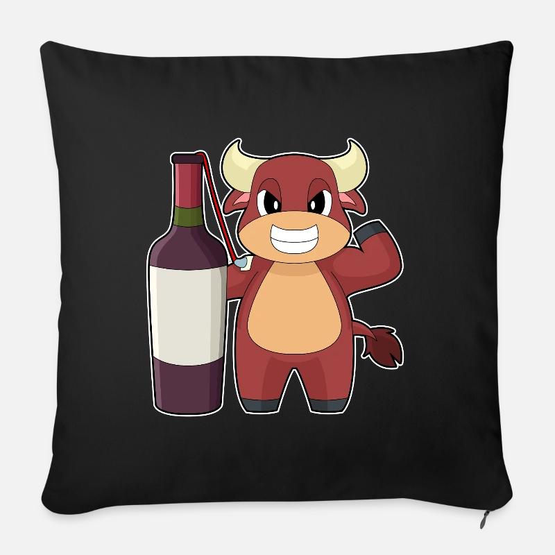 Stier Flasche Rotwein - Sofakissen mit Füllung 45 x 45 cm - Schwarz