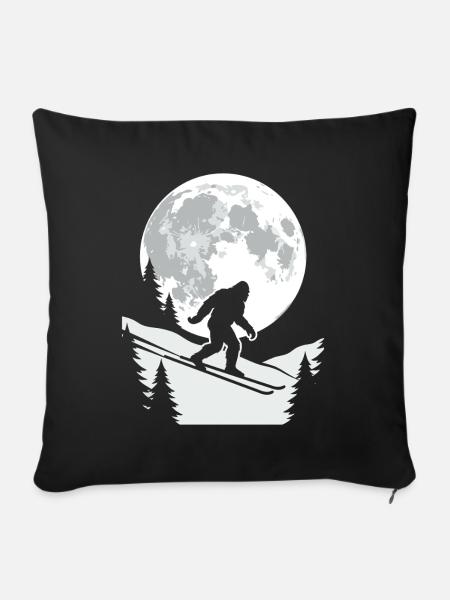 Bigfoot Skifahrer Mond - Sofakissen mit Füllung 45 x 45 cm - Schwarz