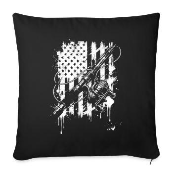 Canne à pêche grunge et graphique de drapeau - Coussin et housse de 45 x 45 cm - noir - Devant